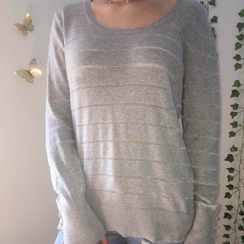 💫ANN TAYLOR LOFT LG Crew Gray/Silver Metallic 💫